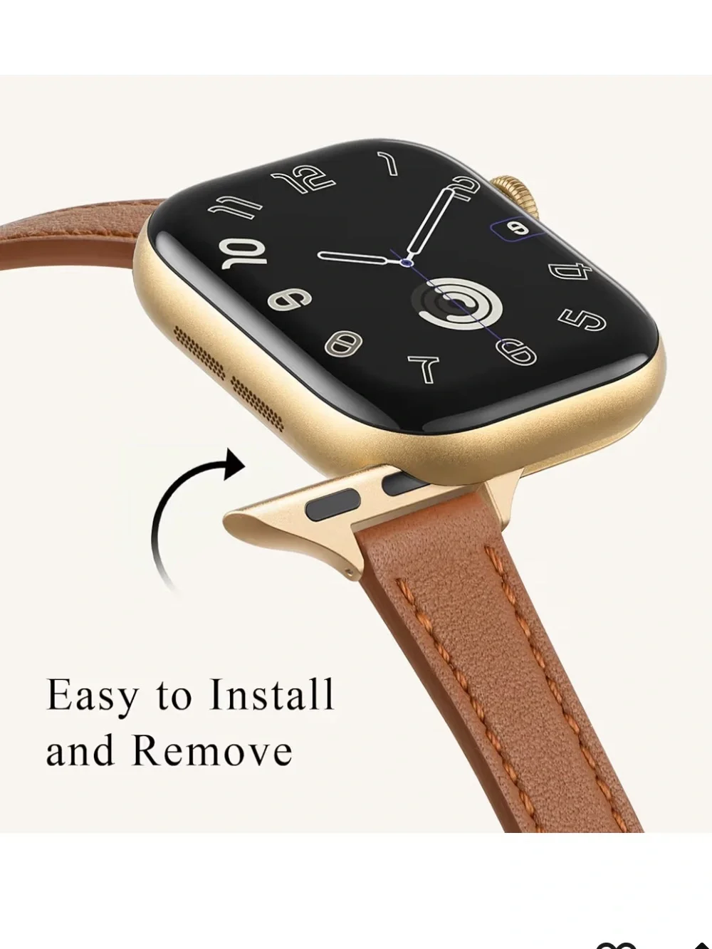 Leather Strap Smartwatch with Gold Case - Brown